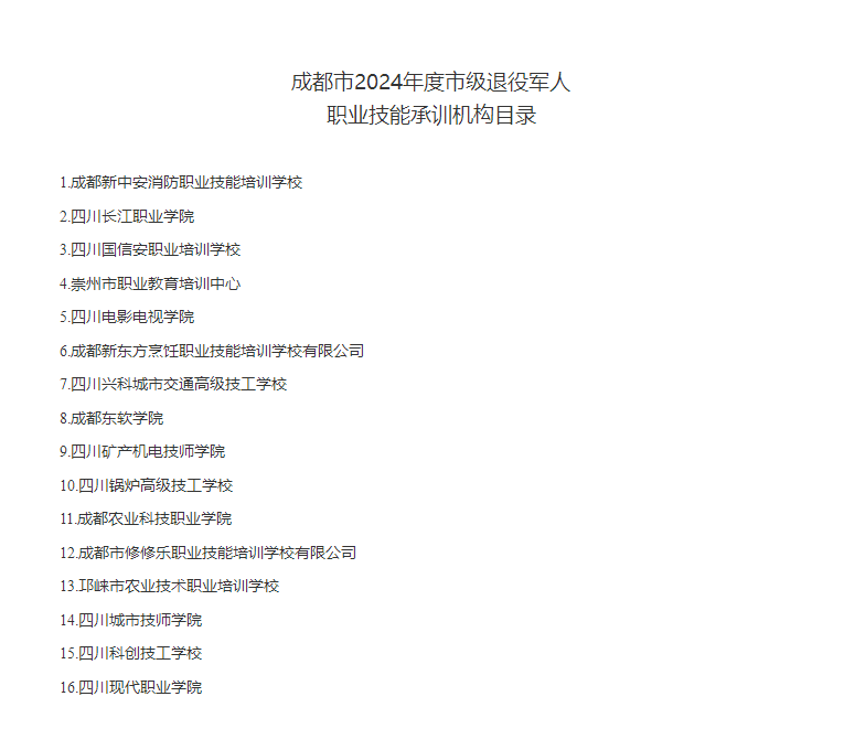 成都市2024年市级退役军人职业技能承训机构目录.jpg